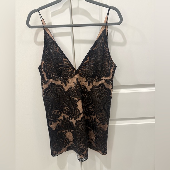 Free People Night Shimmer Mini Dress Black Nude Sequin Cocktail Size 6 - Picture 4 of 11